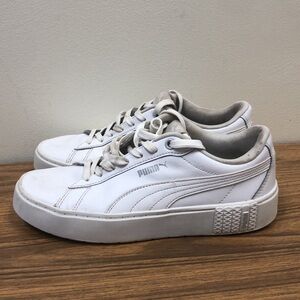 Puma Womens Smash Platform Leather Sneaker White/White 8 M